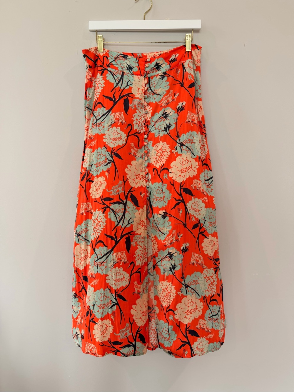 Free People Orange Floral Midi Skirt